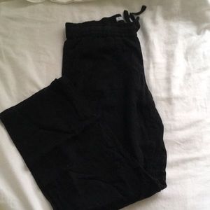 Susina Black Linen Pants | Tie & Elastic Waist | Size Medium